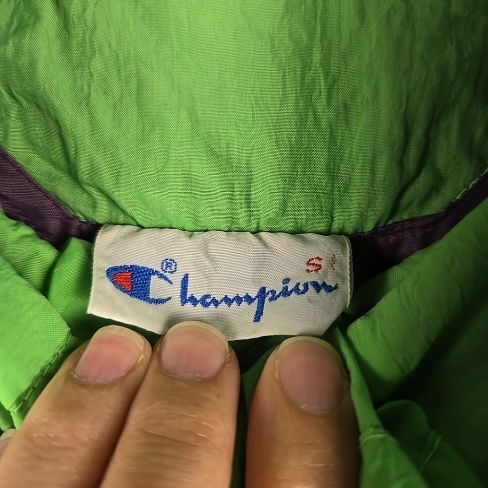 Vintage 90’s Men Y2K Champion Windbreaker Lace Up Nylon Jacket Size S Purple/Gre - Picture 6 of 16
